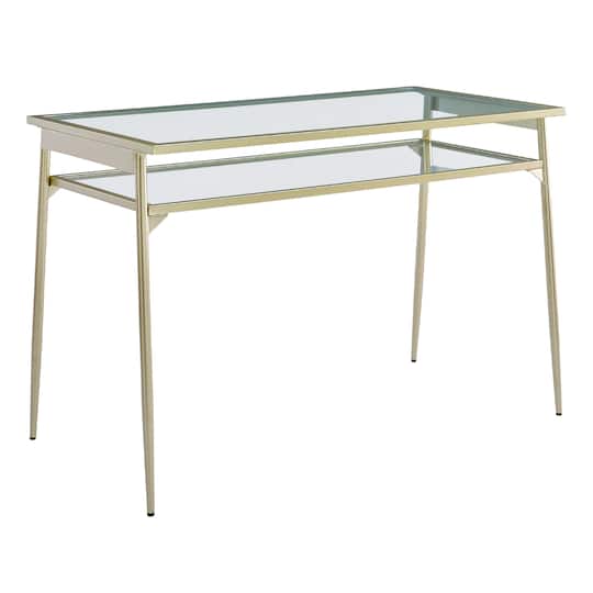 Walker Edison 48" Gold Two Tier Glass & Metal Desk